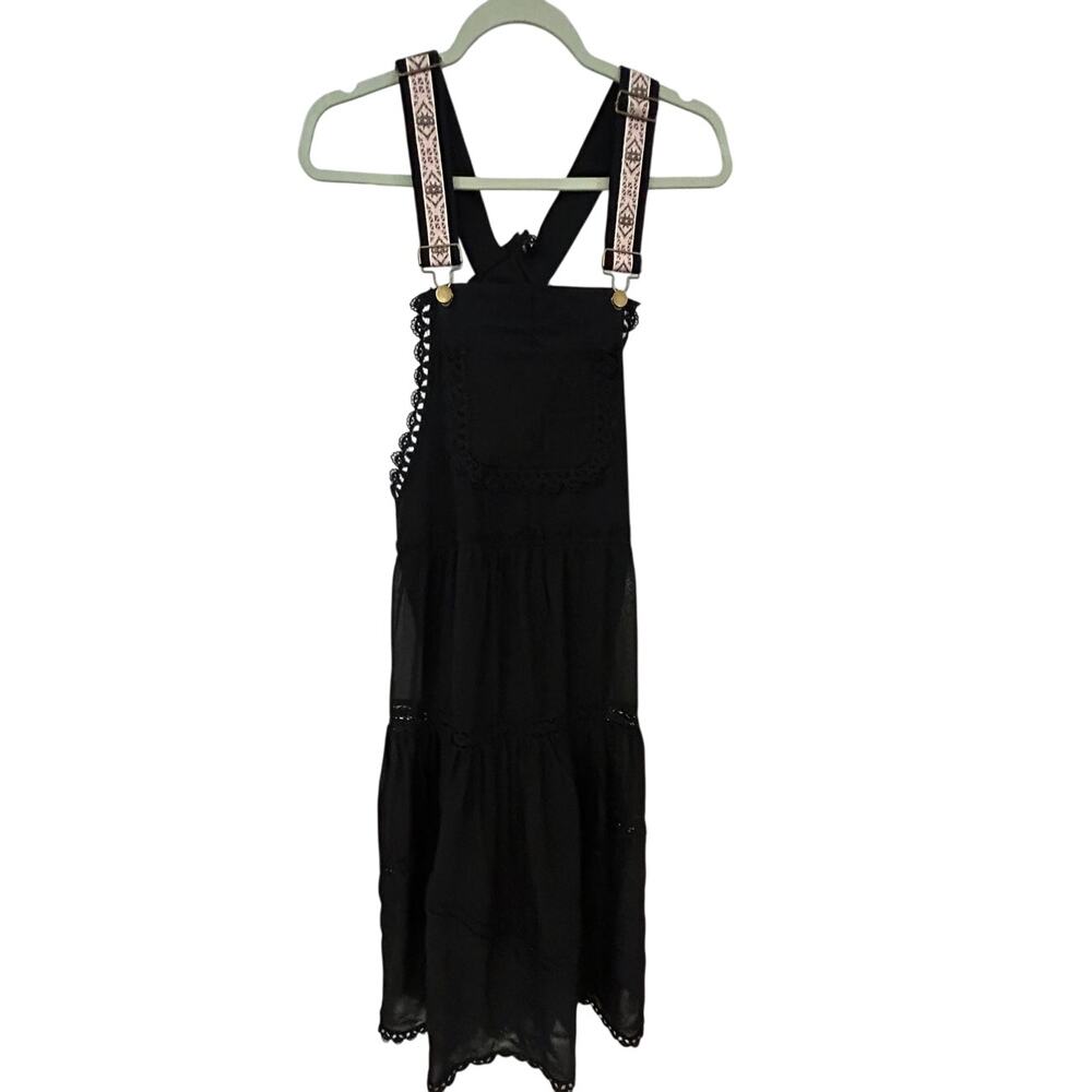 Listicle black maxi overall dress Boho Chic Tiered Grunge S